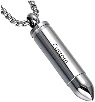 Personalised Stainless Steel Bullet Shape Cremation Pendant Necklace Urn Necklaces for Human Pets Ashes Memorial Relatives Pet Cat Dog Bar Necklace Keepsake Jewellery with Funnel Filling Kit