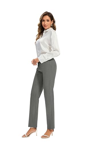 FUNYYZO Women Long Office Pants High Waisted Work Pants Dressy Casual Straight Leg Elastic Waist Suitpants4