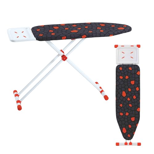 Lightweight Ironing Board (114 x 36 cm) | Foldable Ironing Table with Steam Iron Rest | 100% Cotton Heat-Resistant Washable Cover | Sturdy Non-Slip Metal Frame with Safety Lock.