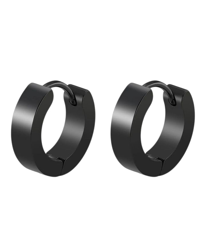 t trendy mart Stainless Steel Huggie Hoop Earrings, Black, Small Size, Hypoallergenic Cartilage Piercing for Men and Women, 2 Pieces-picture-27