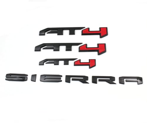 Image of 4PCS Gloss Black Red AT4 Emblem Sierra Letters Compatible with 2019-2024 Sierra 1500 (Gloss Black Red)