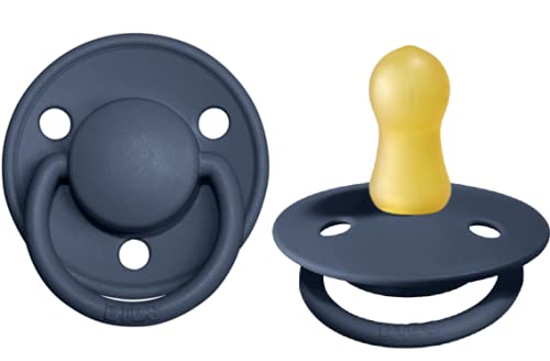 Image of BIBS Pacifiers – De Lux | BPA-Free Natural Rubber Baby Pacifier | Made in Denmark | Set of 2 Soothers (Steel Blue, 0-6 Months Natural Rubber)