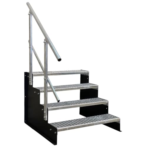 4 Stufen Standtreppe schwarz 18 cm Stufenhöhe 80 cm Breite 72 cm Höhe 1x Geländer