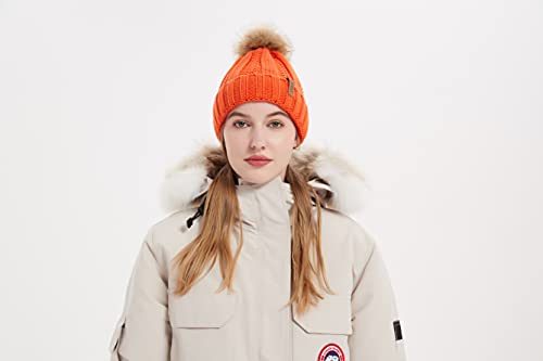Samzx Womens Winter Hat Thick Cable Knit Warm Beanie For Women With Faux Fur Pom Pom Hat Orange #TOP5