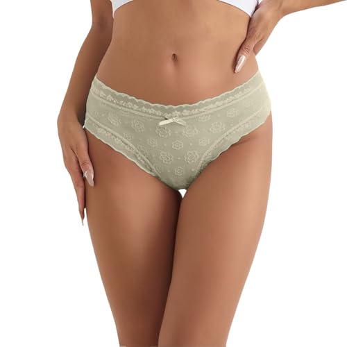 Ropa interior para mujer, de cintura alta, cobertura completa, suave, elástica, transpirable, ropa interior de encaje para mujer, verde, XL
