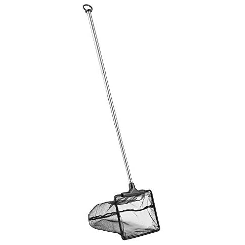 Lpraer Aquarium Fish Net 3.2" x 4" Fish Net with Extendable 7.4"-16.3" Telescopic Stainless Steel Long Handle Fine Mesh Fish Net for Fish Tank Cover