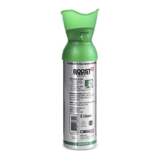 Boost Oxygen 5 Liter Natural Pure Canned Supplemental Oxygen Bottle With Built In Mouthpiece For High Altitudes And Recovery, Natural Flavor (5 Pack) #TOP2