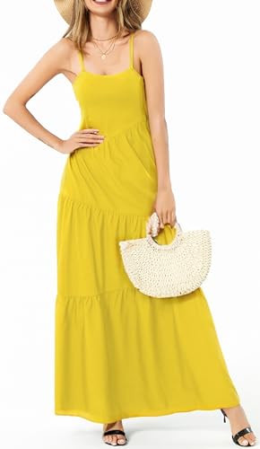 Image of Women's Summer Flowy Tiered Maxi Dress Elegant Spaghetti Strap with Ruffled Skirt Beach Vacations Parties
