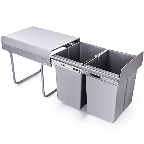 Hengsong Mülleimer Küche,Mülleimer,40L Küchenabfalleimer, 2 Abfalleimer für Mülltrennsysteme, 2 x 20L Einbaumülleimer für Küche Bad und Büro, 515×350×440mm Cover