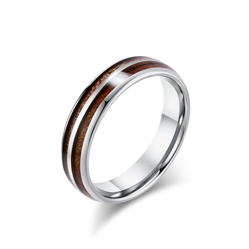 Anneau en tungstène argenté et bois élégant alliance homme femme taille 59