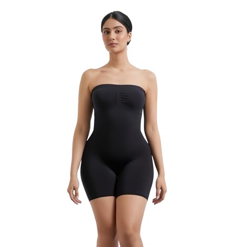 Image of Strapless Shapewear Bodysuit | Tummy Control + Butt Lifting | Seamless Mid-Thigh Shaper | 4 Way Stretch | Detachable Transparent Straps | Tube Dress, Off-Shoulder Outfit