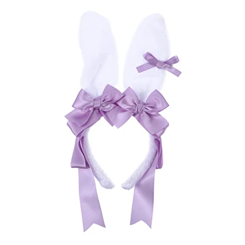 豪華なウサギの耳カチューシャ バンダナ カチューシャ うさ耳ヘッドピース ウサギの耳の のぬいぐるみ 弓の頭飾り 女の子の帽子 プラッシュ生地 紫の,Purple BELLIFFY