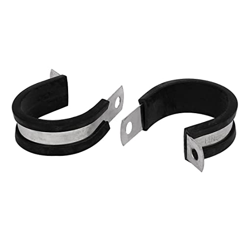 Tool parts 30mm Dia EPDM Rubber Lined P Clips Cable Hose Pipe Clamps Holder 2pcs