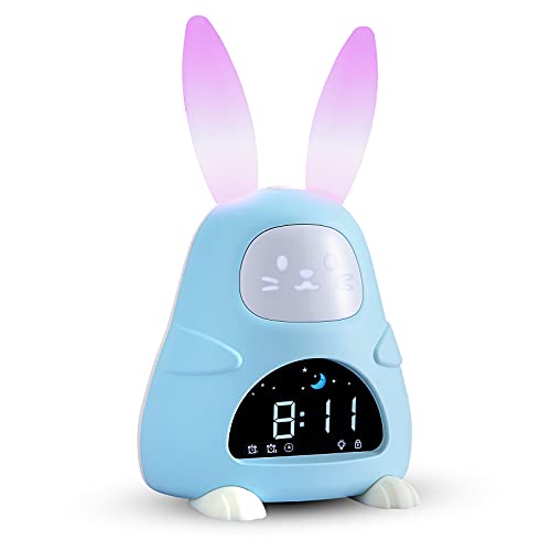 YISUN Dětský světelný budík, digitální budík Cute Rabbit budík s nočním světlem, Snooze zajíček se světlem do ložnice, nabíjecí spací trenér dárek pro dívky chlapce (modrá)