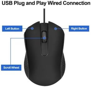 Miniatura 4 de Ratón de computadora USB con cable con diseño ergonómico, ratones de computadora USB para computadoras portátiles y PC, oficina y hogar (negro, con