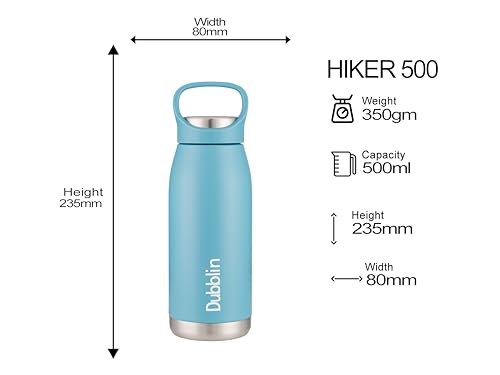Image of Dublin Hiker 500 ML Stainless Steel Water Bottle, Vacuum Insulated Sports Bottle with Flip Lid, Leakproof Travel Flask (Blue)