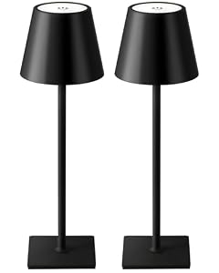 KDG 2 Pack Cordless Black Table Lamps, Rechargeable Portable LED Desk Lamps