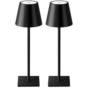 KDG 2 Pack Cordless Table Lamp, Portable LED Desk Lamps, 5000mAh Battery Operated, 3 Color Stepless Dimming Up, for Restaurant, Bedroom, Outdoor Camping, Coffee Shop, Night Light, Rechargeable (Black)