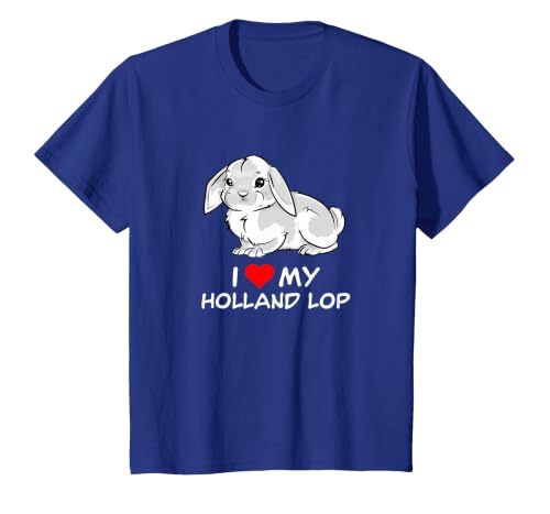 I Love My White Holland Lop Rabbit T-Shirt, Youth, Royal Blue, Large