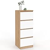 IDMarket   Meuble d'appoint 4 tiroirs TOMI 30 cm chiffonnier Bois façon hêtre et Blanc pour entrée Salle de Bain