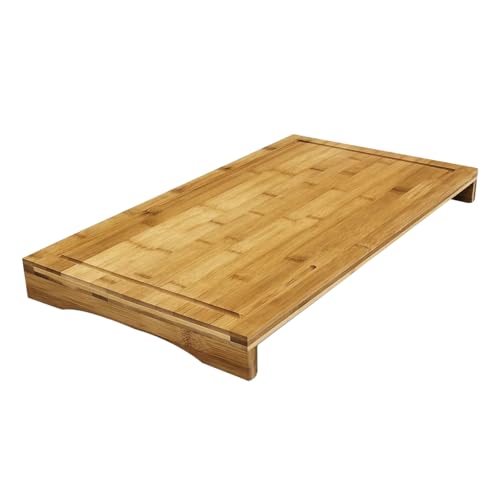 Planche à découper de cuisine, couvre plaque vitrocéramique en bois de bambou, coloris naturel - Hauteur 4.5 cm x Longueur 54 x Profondeur 28 cm