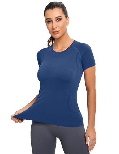 Image of MathCat Seamless Workout Tops for Women, Short Sleeve Compression Athletic Shirts Soft Yoga Gym Tops XS-XL