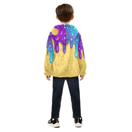 Ice Cream Cone Pattern Toddler Fleece Jacket Girl Boys Hooded Fleece Jacket Coat Warm Outwear Zip-up 3-10T4