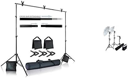 Julius Studio Photo Video Studio 10 ft. Wide Cross Bar 7 ft. Tall Background Stand Backdrop Support System Kit & Photography Photo Portrait Studio 600W Day Light Umbrella Continuous Lighting Kit