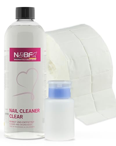 Quitaesmalte N&BF de 1000 ml, con botella dispensadora, 1000 algodoncillos limpiadores (2 rollos de 500 unidades de celulosa), de un 70% de alcohol isopropílico de 1 litro, para uñas pintadas