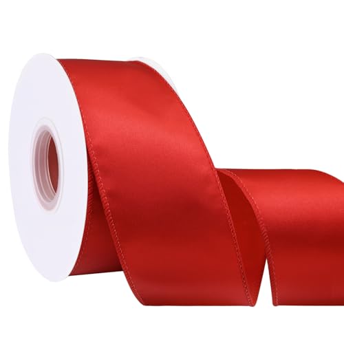 Simplegoal Red 2.5 Inch Continuous 25 Yards Satin Wired Ribbon for Gift Wrapping Bows Making Home Decor Wreaths Garland Crafts Christmas Tree Bows