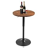MASLIER Round Bar Table, Adjustable Height, 360 Degree Swivel, with Black Metal Pole Support and Bla