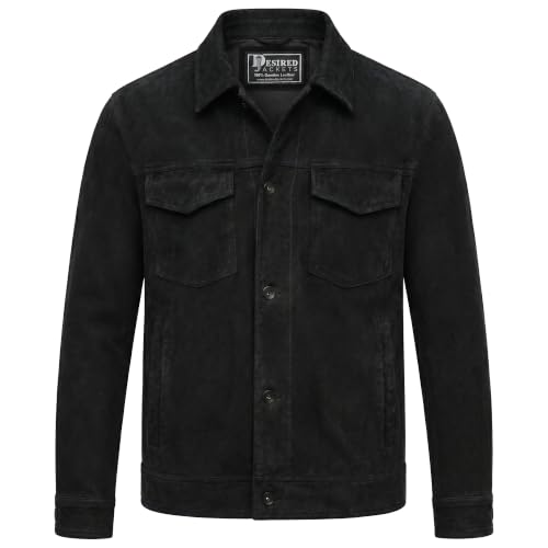 Image of Men's Suede Leather Jacket Real Lambskin Suede Casual Leather Jackets For Men Suede Trucker Coat for Mens