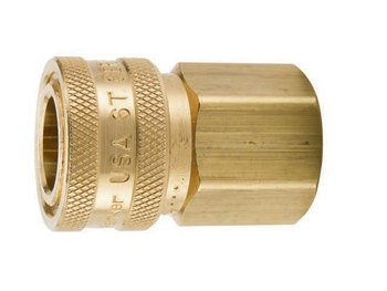 Parker Hannifin BST-3 Series ST Brass High Flow Quick Coupler with Female Pipe Thread, Straight-Through Interface, Non-Valve, Manual Sleeve, 3/8