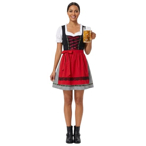 Robe Oktoberfest pour femme : costume traditionnel allemand 3 pièces avec blouse et tablier