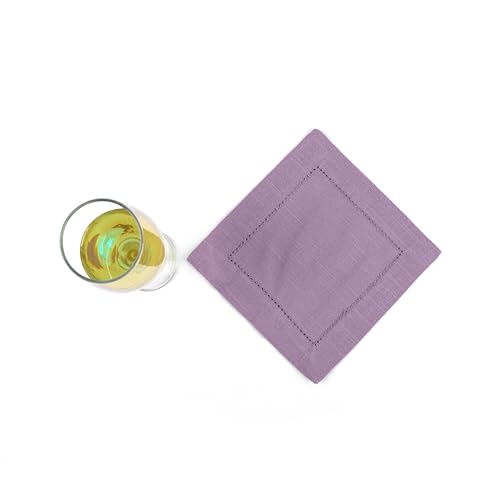 Image of Fingercraft Cotton Cocktail Napkins 6x6 Inches - Set of 12 Reusable Cloth Beverage Coasters with Elegant Ladder Hemstitch - Perfect for Parties, Bars & Home Use (Lavender Slub)