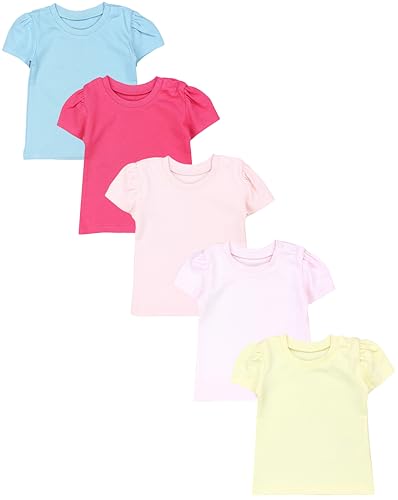TupTam Baby Mädchen Kurzarm T-Shirt Gemustert Bunt 5er Set, Farbe: Mehrfarbig Uni, Größe: 80