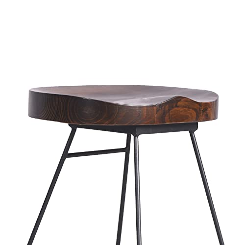 Lisuden Set Of 2 Modern Bar Stools, American Retro Country Style Dining Chairs, Mid Century Wooden Saddle Top Short Barstool With Metal Base, 18.5 Inches #TOP3