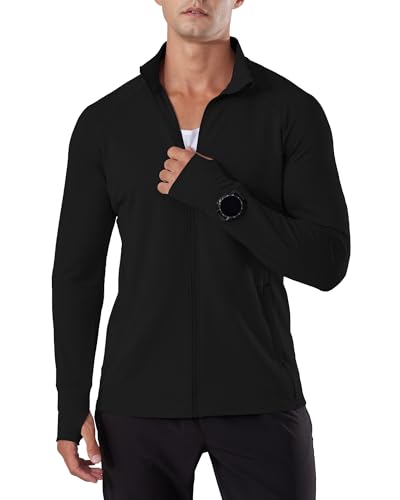 Locachy Men's Lightweight Quick Dry Athletic Jacket Full Zip Stand Collar Running Workout Performance Shirt