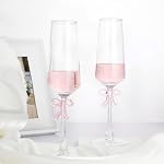 Champagne Glasses Set of 2, 8oz Elegant Crystal Stemmed Champagne Flutes with Pink Bow for Prosecco, Sparkling Wine, Mimosas, Cocktails, Weddings, Anniversaries, Parties
