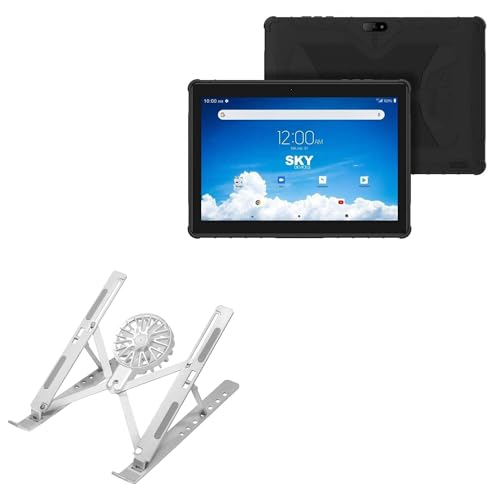 BoxWave Stand and Mount Compatible with Sky Devices Sky PAD10 - QuickSwitch Stand with Cooling Fan, Portable, Multi Angle Viewing Ventilator - Metallic Silver