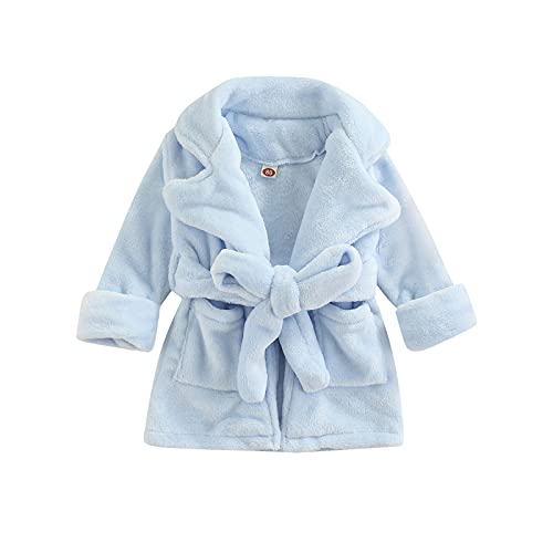Carolilly Albornoz de dormitorio polar para bebé unisex con cinturón (12 meses a 6 años), azul, 2-3 años