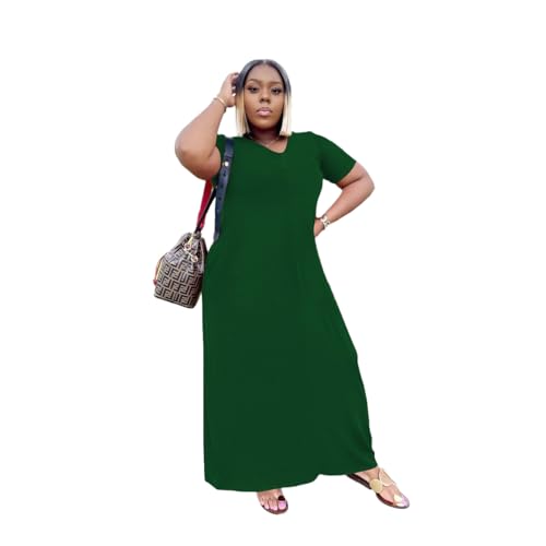 Image of TOPSRANI Womens Plus Size Maxi Dresses for Women Oversize Casual Short Sleeve V Neck Loose Plain Solid Trendy Summer Dress