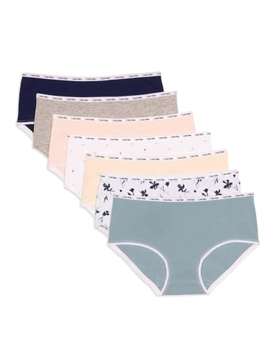 Calvin Klein Girls Cotton Hipster Underwear with Picot Trim 7-Pack, Floral Pack, X-Large
