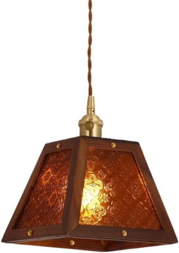 Suspension luminaire rétro en verre vert et noyer pour éclairage de restaurant