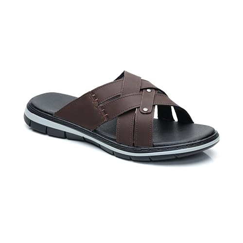 MGGMOKAY Zapatillas de piel para hombre Sandalias cuero Verano,Marrón,43