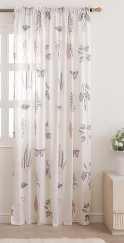 Image of HOMEMONDE Cotton Curtains for Window - Transparent Printed Light Filtering Sheer 5 Feet Curtain, Rod Pocket Top Style 1 Piece - (Lunaria Garden, 60 Inch)