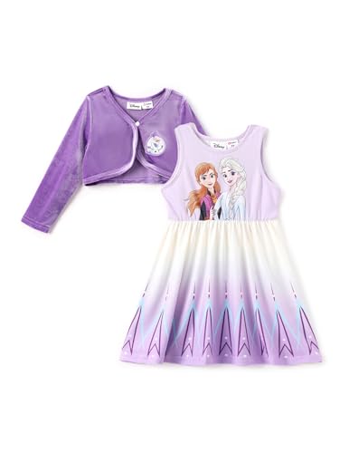 Disney - Conjunto de vestido y cárdigan para niñas, 2 piezas, vestido sin mangas y cárdigan de manga larga, Morado-Anna, 3 Años