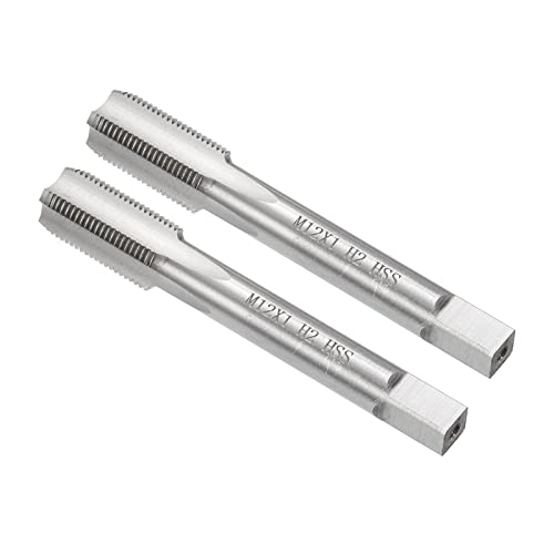CoCud Thread Milling Taps, Metric M12 x 1 Thread H2, High Speed Steel Machine 4 Straight Flutes Screw Threading Tool - (Applications: for Tapping Drilling Machine), 2-Pieces