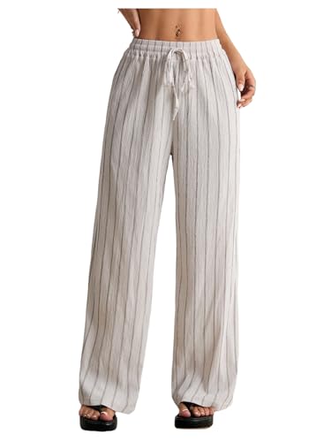 Women's Striped Wide Leg Pants Drawstring Waist Vacation Baggy Lounge Pants Trousers