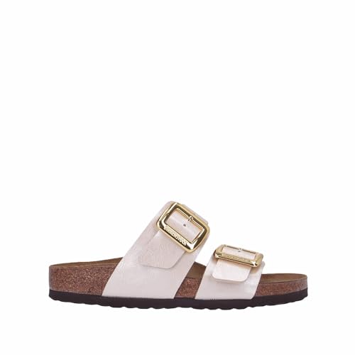 Birkenstock 1029492 Sydney Cushion Buckle Pearl Sandals for Women Double Buckle Leather, pearl white, 4/4.5